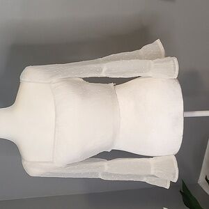 Yilibasha White Full Sheer Sleeve Side Zip Swiss Dot Boho Crop Top - Size S